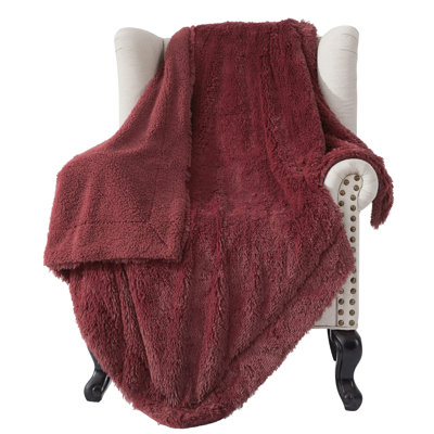 Couvre-lit en fausse fourrure pour lit simple en sherpa simple / simple TG - couverture de lit moelleuse ultra douce pour dortoir - bourgogne - cadeau parfait pour les adolescentes