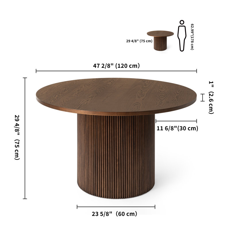 Charleily 47.2'' Solid Wood Round Dining Table, Walnut