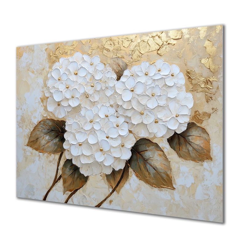 Harmony of Gold Hydrangeas I - Hydrangea, impression murale sur métal, H 12 po x l 20 po x P 0,84 po
