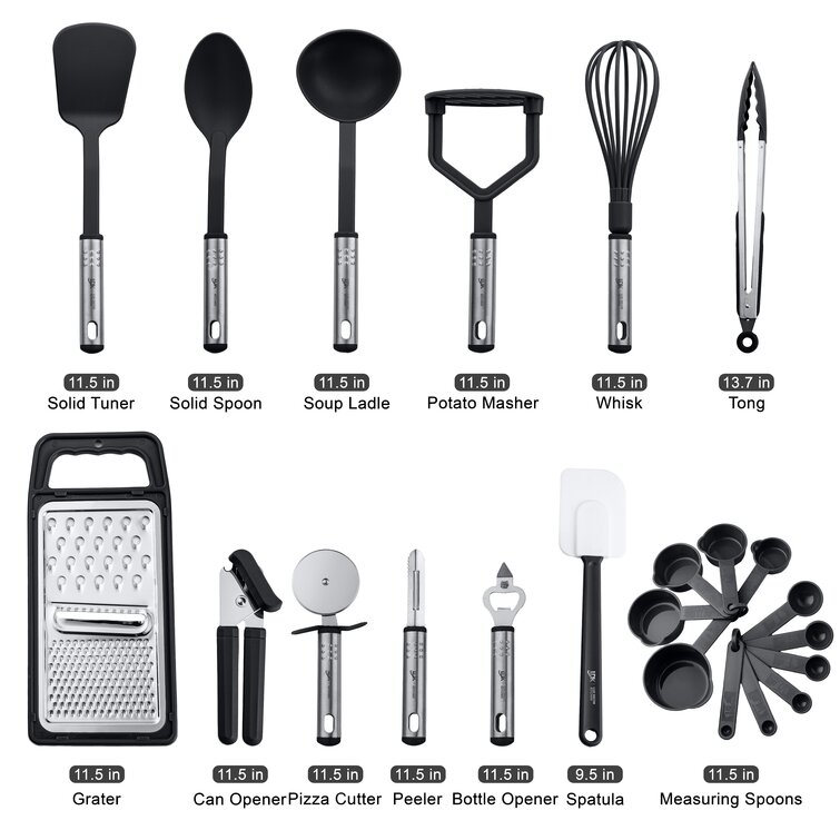 23 Pieces Kitchen Utensils Set Nylon and Stainless Steel Non-Stick Cooking Gadgets LuxDecorCollection Color: Gray