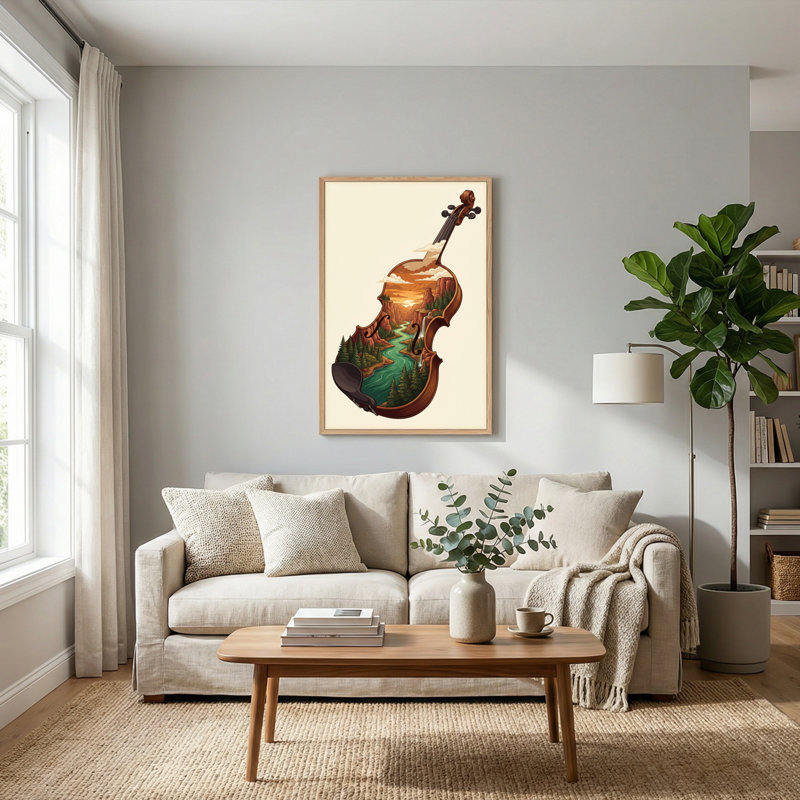 Ensemble de 1 tableau sur toile représentant un paysage de violon, 36"H x 24"W, Natural