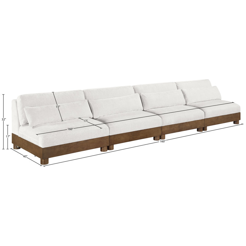 Canapé modulaire rembourré en chenille de 160 po 4 pièces Turin, Crème, Brun