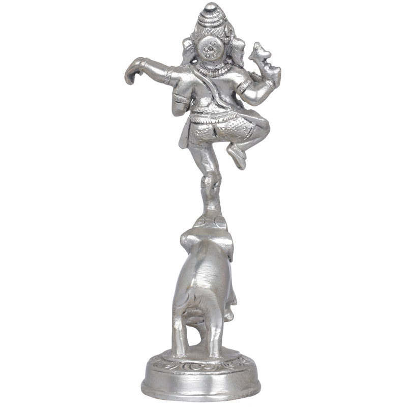 Lord Ganesha de 6 po dansant sur un éléphant en laiton, Argent