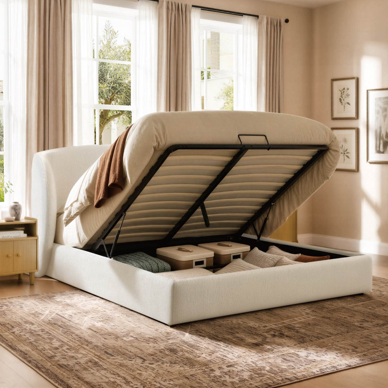 Modern Chenille-Style & Water-Repellent Upholstered Wingback Headboard Platform Bed, Queen