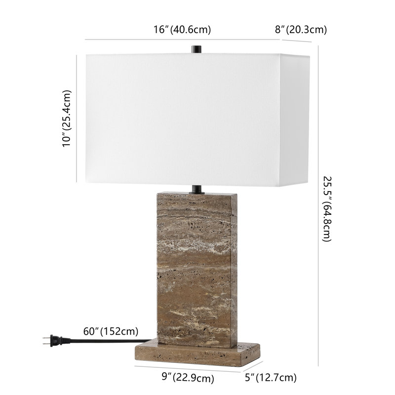 Rashud Stone Table Lamp, Dark Brown Travertine