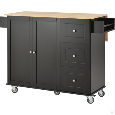 Rolling Mobile Kitchen Island With Solid Wood Top And Locking Wheels,52.7 Inch Width,Storage Cabinet And Drop Leaf Breakfast Bar,Spice Rack, Towel Rac -  Red Barrel Studio®, 59C150206AAA442E895F6CDA958A5DA1