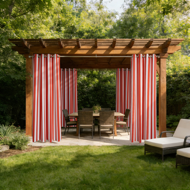 Rideaux imperméables occultants à rayures avec œillets pour patio, porche et pergola, Tangerine, L 52 po x L 84 po