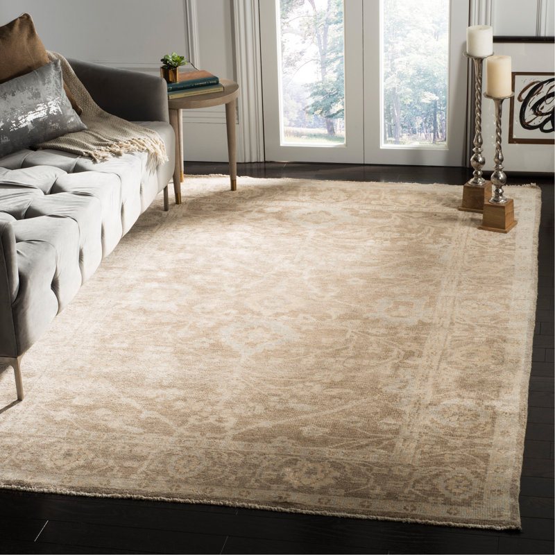 Oushak Hand Knotted Viscose Rug, Rectangle 6' x 9''
