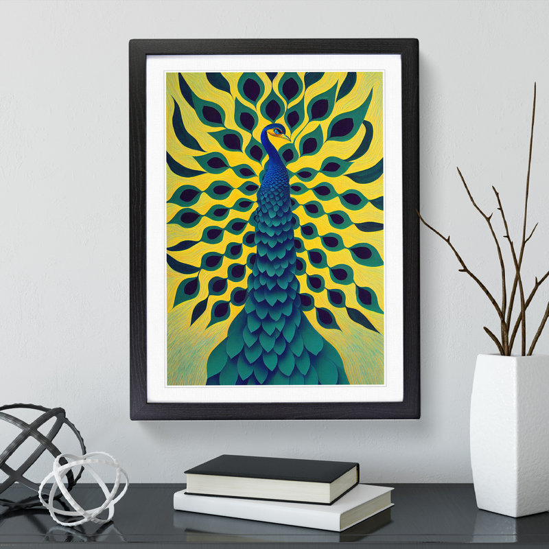 Peacock Abstract No.5 - Single Picture Frame Print, Black Framed, 34cm H x 25cm W x 2cm D