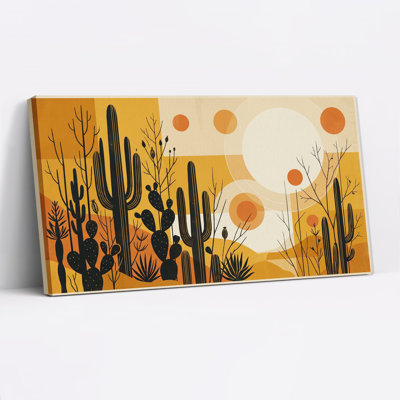 «Black Cactus Silhouettes in Orange Desert», art mural sur toile