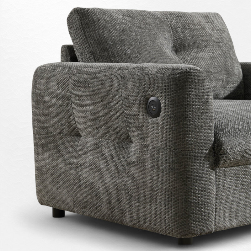 42" Wide Upholstered Accent Armchair With USB Ports, Grey