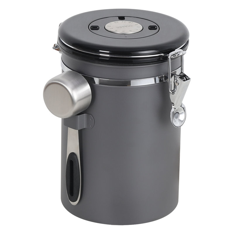 Airtight Coffee Canister With Measuring Spoon Grey