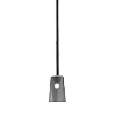Suspension Aric Stem Hung Mini présentée en finition noir mat et graphite avec verre fumé à bulles de 11,4 cm de largeur x 16,5 cm de hauteur