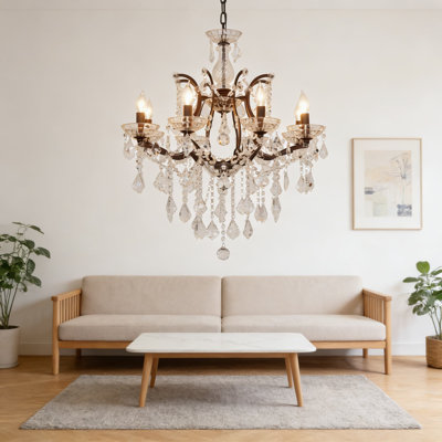 Lustre en cristal moderne à 6 lumières avec finition noire, conception de style antique avec gouttes et prismes en cristal, plafonnier encastré pour salle à manger, salon, entrée ou vestibule
