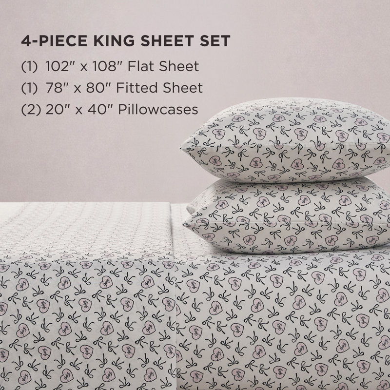Juicy Couture Printed Microfiber Sheet Set, King, Dolly Bows