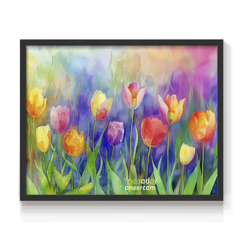 Série florale - Cxxxxi - reproduction encadrée, H 11 po x l 14 po, Noir, noir, noir, noir
