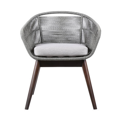 Chemane Indoor/Outdoor Dining Chair in Eucalyptus Wood with Rope and Grey Cushion by Joss & Main