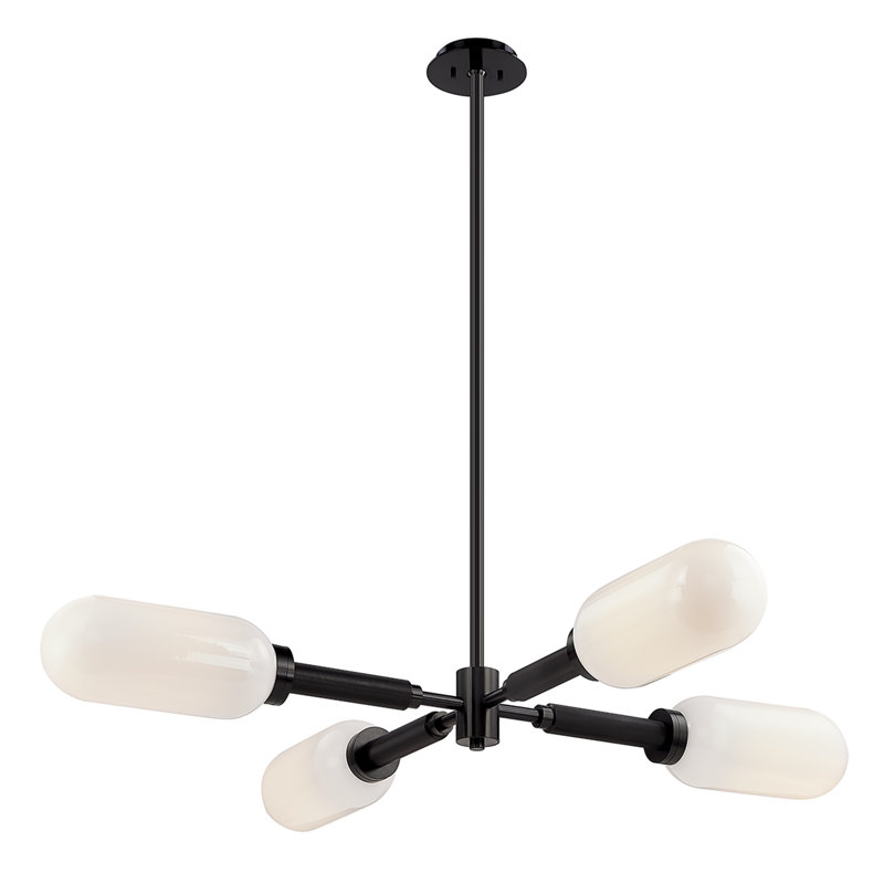 Lustre linéaire moderne 4 lumières spoutnik Annex, Noir anodisé