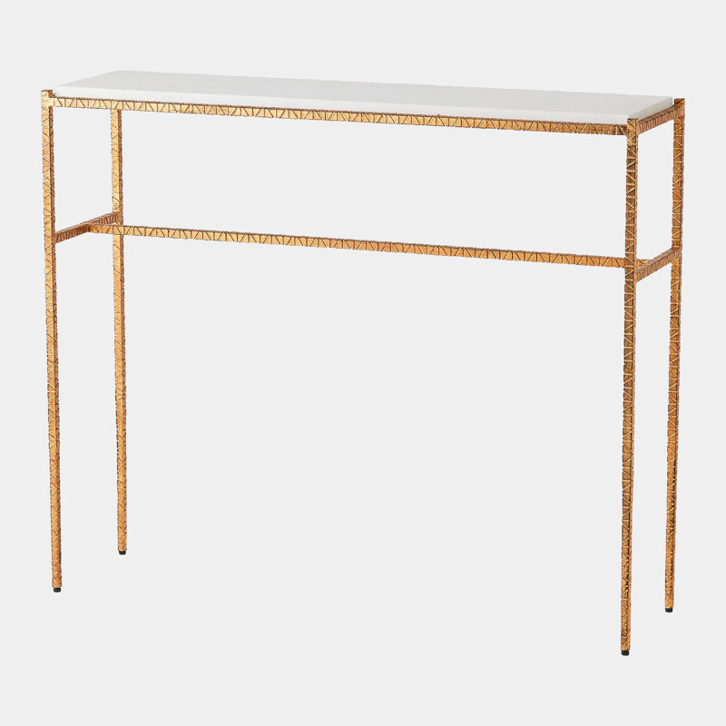 Cut Iron 38'' W Marble Console Table, White, Gold