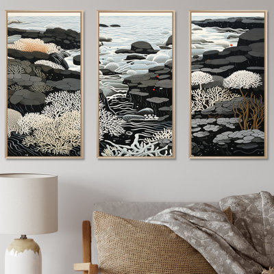 Gray Abstract Landscape II - Coastal Coral Under Water Wall Art Set