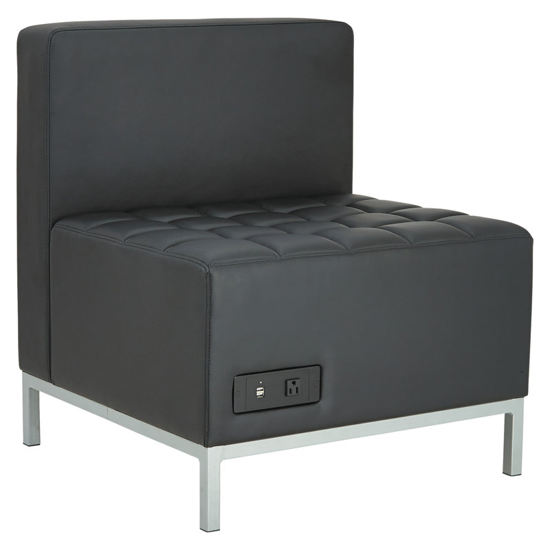 Black Tufted Upholstered Armless Slipper Chair with Steel Legs