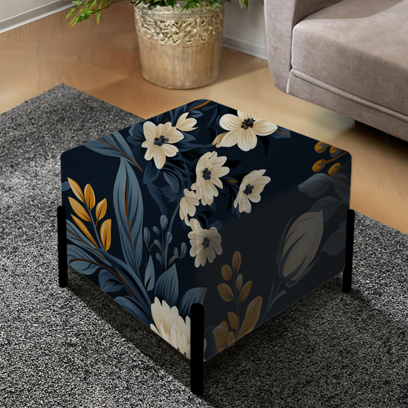 Motif floral bleu foncé et blanc Allure - repose-pieds carré floral