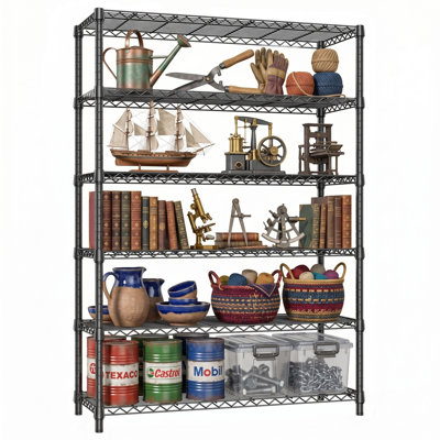 Étagère de rangement à 6 niveaux avec tablettes réglables, structure métallique robuste pouvant supporter jusqu'à 950 kg, idéale pour le garage, le garde-manger ou la cuisine (noir).