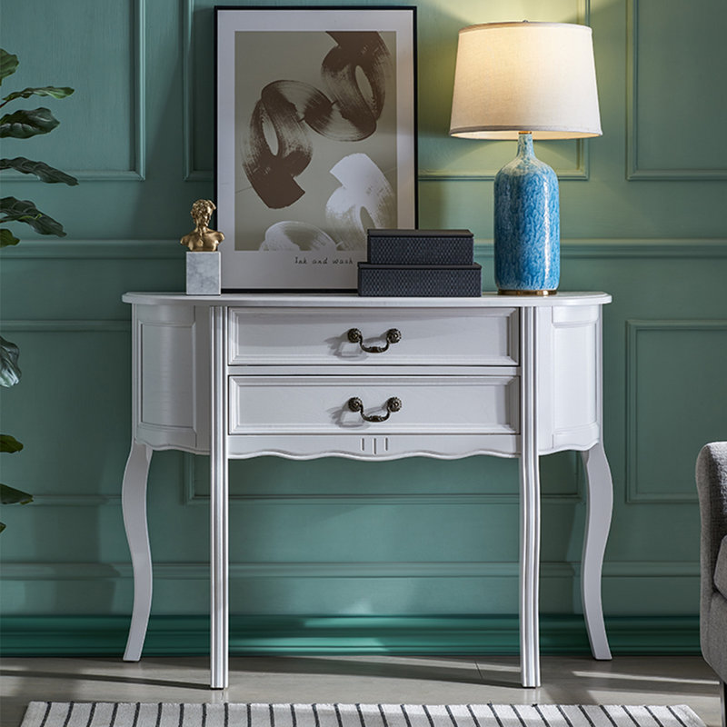 Console en bois massif en demi-cercle, H 34,65 po x l 39,37 po x P 14,17 po, Blanc
