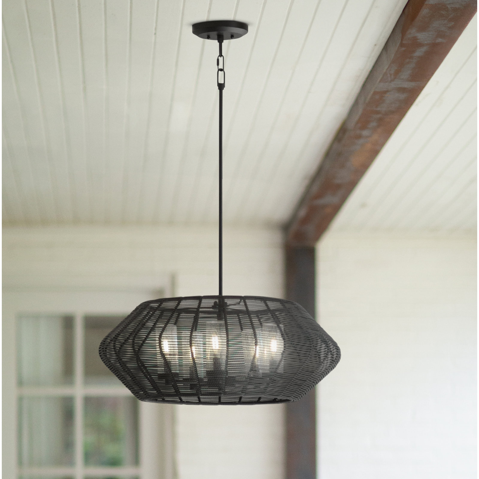 Abbey Outdoor Metal Chandelier, Black