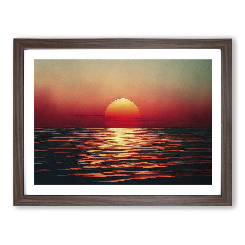 Magnetic Sunset Seascape - Framed Print, 34cm H x 46cm W x 2cm D, Walnut