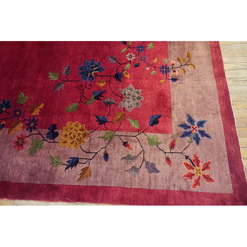 1920s Knotted Purple Wool Antique Chinese - Art Deco Room Size Rectangle Rug