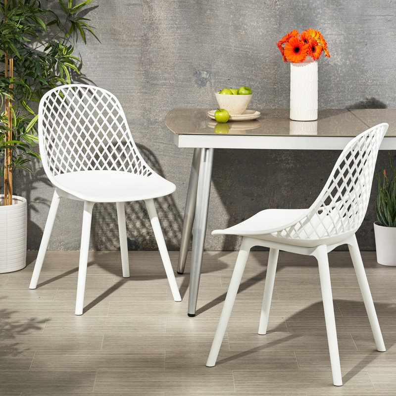 White Polypropylene Chairs For Outdoors - Stable, , Diamond Mesh Design Outdoor In Weather Resistance,, White