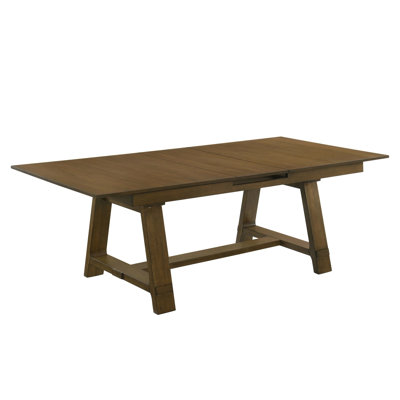 Table de salle à manger extensible Lyoi avec base en tréteaux, brun hickory, 71 à 87 pouces