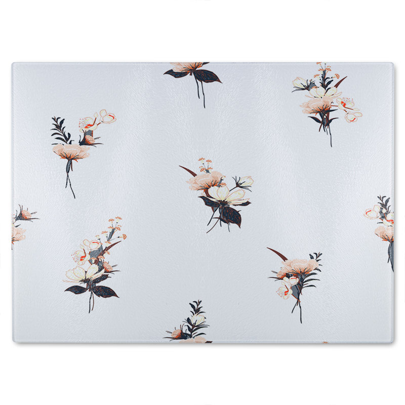 Flower Bunches Glass Chopping Board, 40cm L x 28cm W
