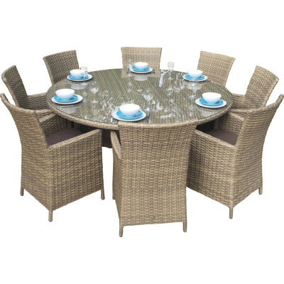 Dakota 8 - Person Wicker Patio Dining Set with Round Table , Cushions Included