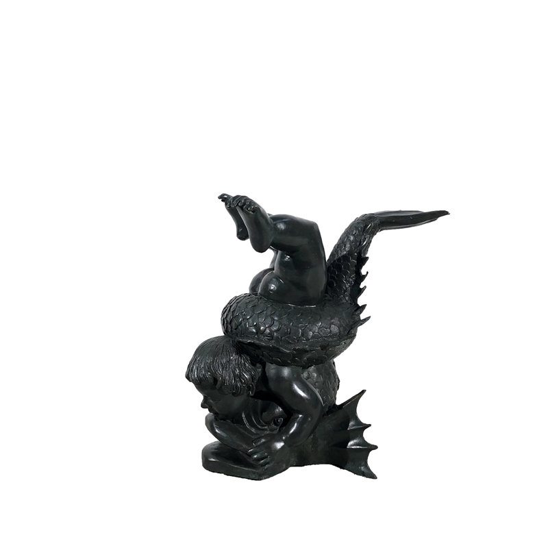 Bronze Boy and Fish Table Base Sculpture