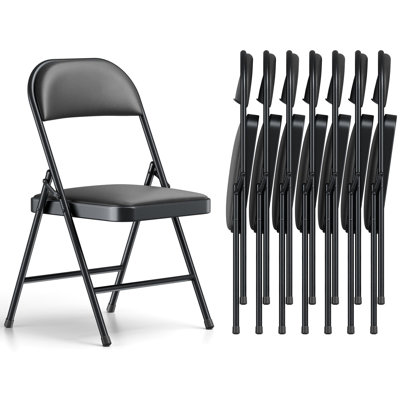 8 Pack Black Padded Folding Chairs 350lbs, PU Leather Folding Chairs for Events, Weddings & Parties