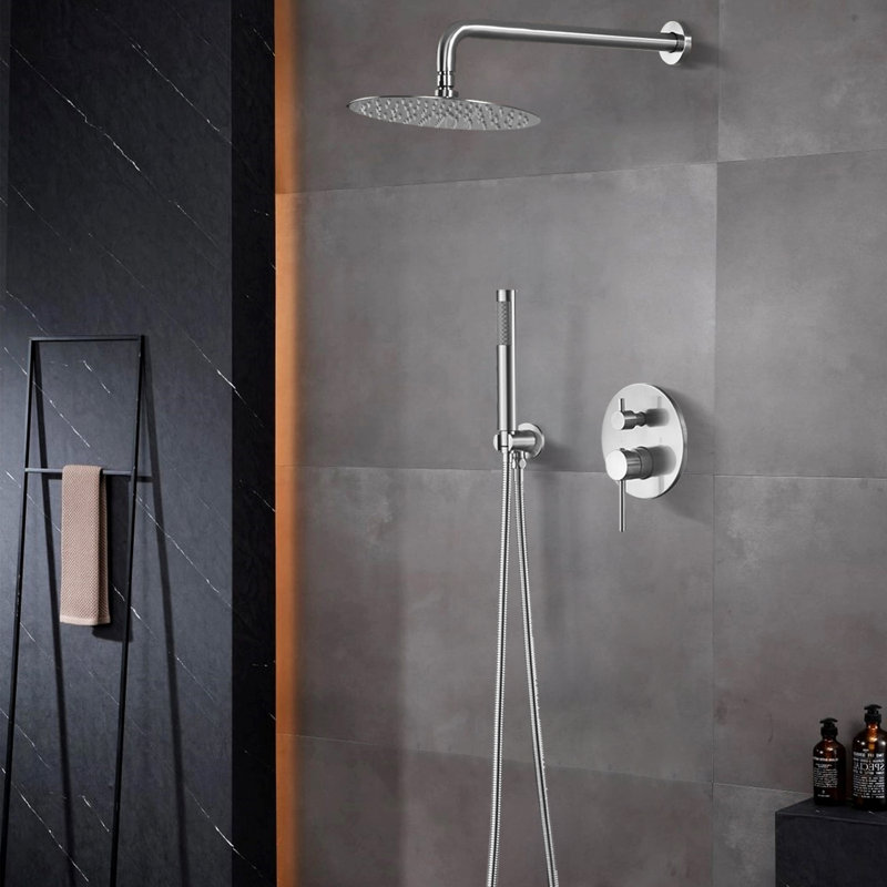 Système de douche à pluie, ensemble de douche mural pour salle de bain avec pomme de douche à pluie 10 ", Nickel brossé