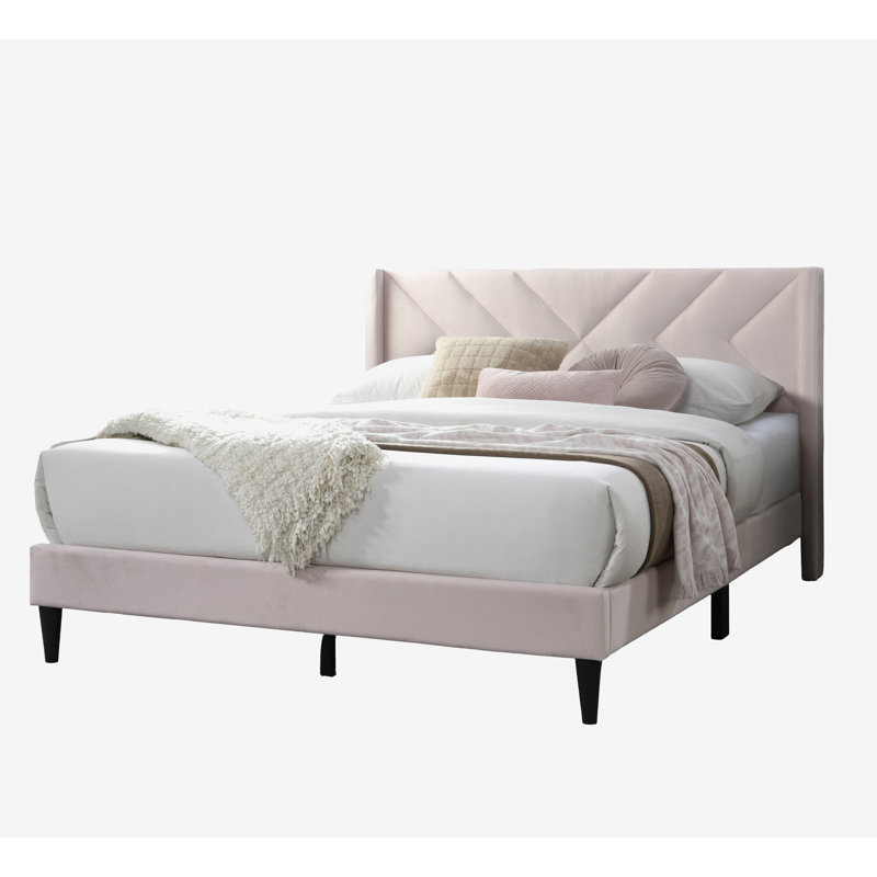Lit tapissier en velours pour grand lit, Rose clair
