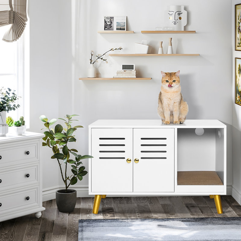Litière cachée pour chat avec 2 tapis, Blanc