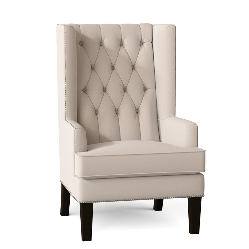 Searle Upholstered Wingback Chair, Key Oatmeal, Black