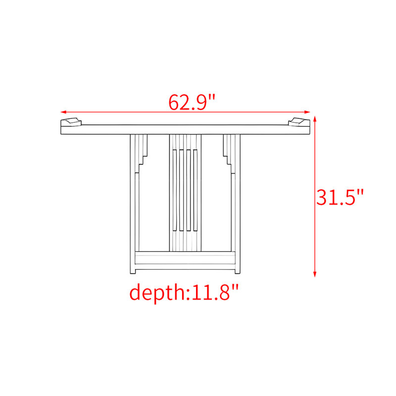 Nouvelle table de véranda entièrement en bois massif de style chinois., H 31,5 po x l 62,9 po x P 11,8 po, Noir