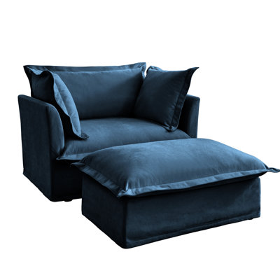 Living Room Armchair With - Blue Chenille, Spacious Seating, Removable Fabric, Stable Wide Chenille Blue, Deep Seat Comfort, Covers, Frame