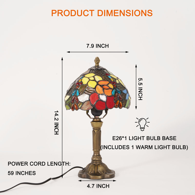 Tiffany Stained Glass Table Lamp, Bronze Resin Base, Bulb Included