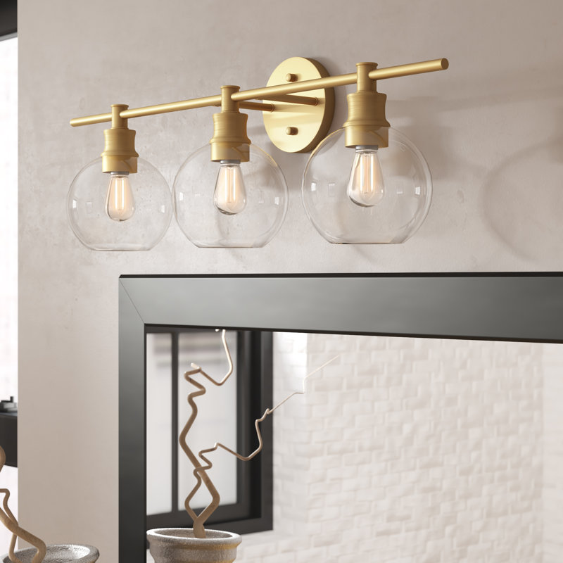 Drinkard Glass Metal Vanity Light, Brass, Clear, 3 Lights