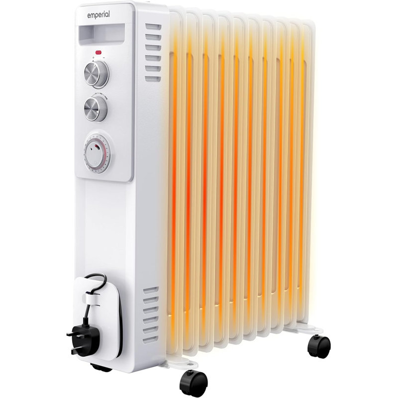 Emperial Oil Filled Radiator 11 Fins, Electric Radiator - Portable 2500W Oil Heater with Built-in Adjustable Thermostat & Timer