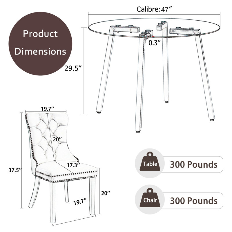 Ensemble de table de salle à manger 5 pièces, Vert, Doré, H 29,5 po x L 42 po x l 42 po