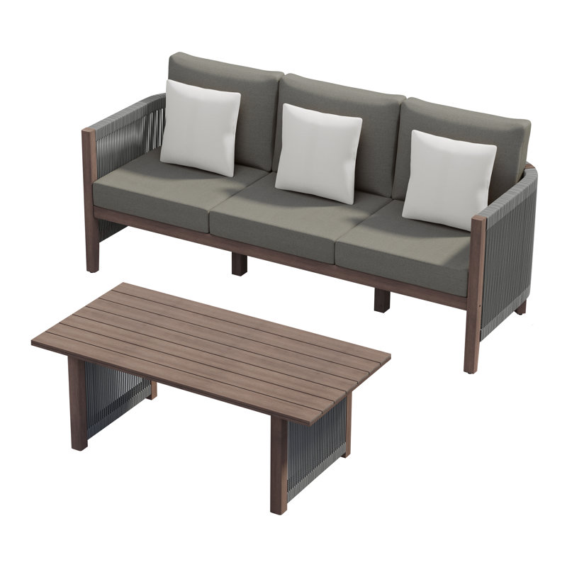 3 - Person Eucalyptus Solid Wood & Wicker Outdoor Sofa Seating Group With Sunbrella Cushions  & Pillows