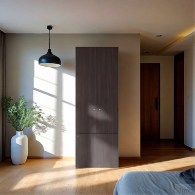 Armoire de rangement à 3 portes avec 4 tablettes - armoire de rangement autoportante pour chambre à coucher ou vestibule, noyer teint FM FM MEUBLES Tolleson
