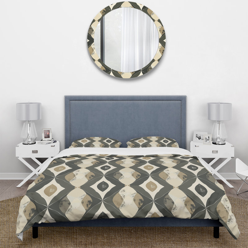Ensemble de housse de couette beige gris Midcentury Retro Rhombus - Midcentury